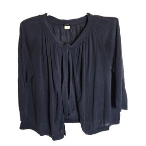 J Crew XL Tie front cardigan navy layering linen silk preppy school girl office